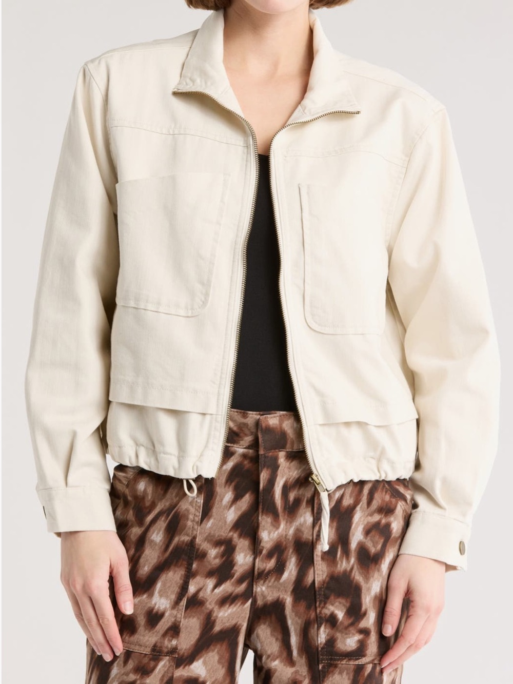 Democracy Double Layer Denim Bomber Jacket Blanched Almond (Cream)